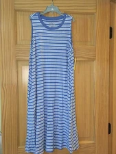 New Time And Tru Women Blue White Stripe Dress Knit With Pockets