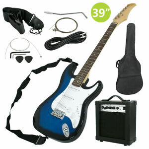 Full Size Blue Electric Guitar with Amp, Case and Accessories Pack Beginner