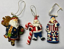 Lot Of 3 Santa Claus Figurines Hanging Christmas Ornaments Resin Composite 3.5  