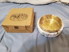 Godinger Ceramic and Stainless Steel Ashtray White and Gold NIB!