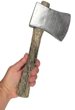 Fake 12" WOODEN HATCHET Costume Prop Axe Halloween Weapon Silver Blade Plastic