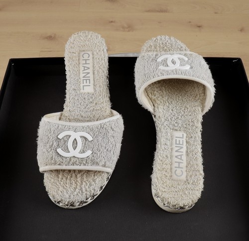 CHANEL CC Logo Gray Terry Cloth Sandals Slides Size 36C - Picture 23 of 23