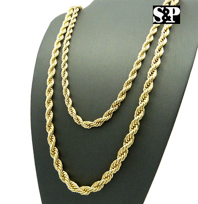 90s Rope Chain Men's 90's Hip Hop Rapper Style Hollow Gold PT 24
