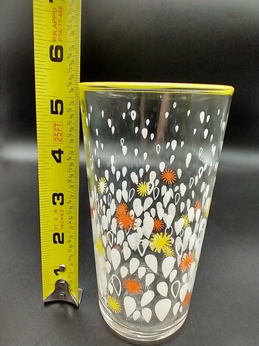 Libbey Tumbler Mid Century Orange Yellow Starbursts White Drops Replacement VTG - Picture 5 of 7