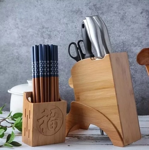 Wood Knife Holder Rest Bamboo Kitchen Shelves Cutlery Storage Stand Shelf Rack - Picture 5 of 17