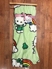 NEW Green Hello Kitty Blanket Rainbow St Patricks Day Throw 60x70 New With Tags