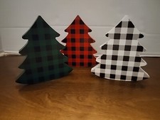 3 Piece Christmas Tree Table Decor Buffalo Plaid Wooden Shelf Decor