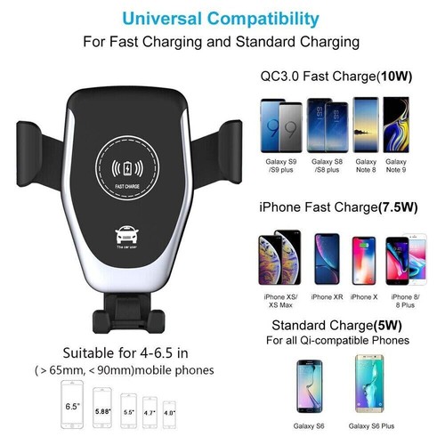 Qi Wireless Car Charger Dock Air Vent Mount Gravity Holder for Mobile Phone - Picture 7 of 10