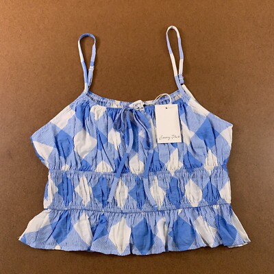 Emory Park Womens Size Large Blue White Layered Ruffle Cropped Tank Top NWT