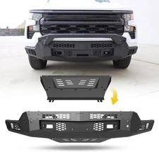 Steel Front Bumper w/Skid Plates+Lights For 2022-2025 Chevrolet Silverado 1500