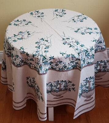 61'' Round Brown Tablecloth Vintage Printed Flower Pattern Decorative Washable