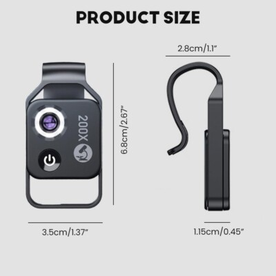 200X Microscope Cell Phone CPL Lens & Digital Magnifier with LED and USB Charger