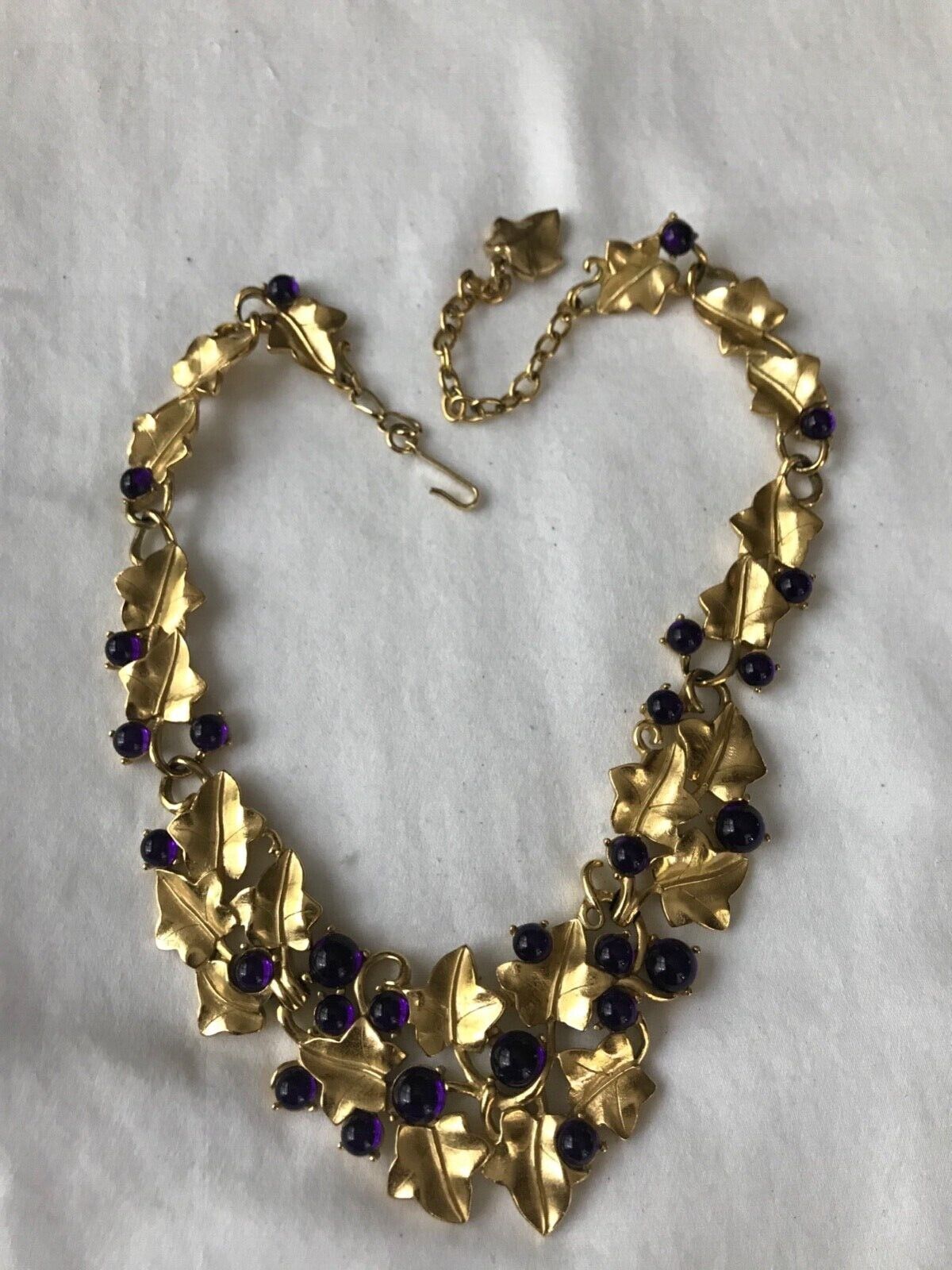 Vintage Trifari Kunio Matsumoto Grape Leaves Cabochons Necklace ...