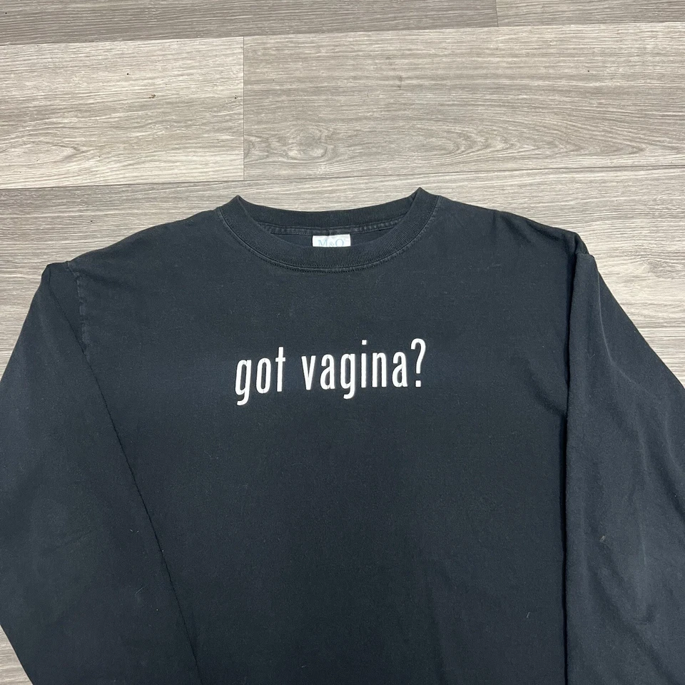 Vintage 90s Got Vagina Shirt Large Black Long Sleeve Monologues Feminism Saying - Image 2 of 4