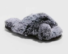 Girls' Brooklyn Slide Fuzzy Slippers Black - Cat Jack - SIZE S 13/1