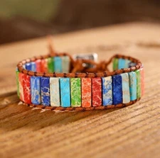 7 Chakra Stone Bracelet Natural Assorted Gemstone Tube Beaded Braided Bracelet