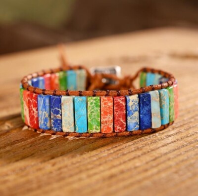 7 Chakra Stone Bracelet Natural Assorted Gemstone Tube Beaded Braided Bracelet