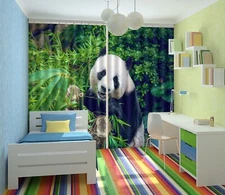 3D Panda Bamboo Leaves ZHUA364 Photo Curtain Window Blockout Fabric Amy 2023