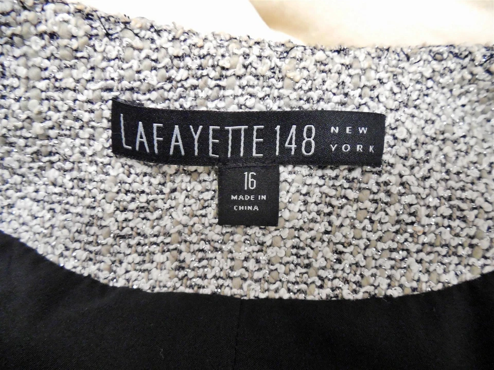 Lafayette 148 White Silver Black Tweed Knit Beaded Jewel Jacket sz 16 - Image 4 of 4