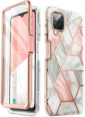 i-Blason for Samsung Galaxy A12 Stylish Case 360° Screen Protector Cover, Marble