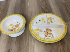 BABY CIE Sweet as Honey Melamine Set Suction Bowl & Divided Plate Comme du Miel