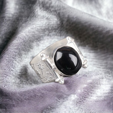Black Onyx Cab Gemstone 925 Sterling Silver Ring, Band Ring, Gift For Her .