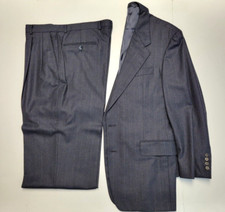 Hickey Freeman STRIPED SUIT Pleated Pants REGENT Men's 42 Dark Gray Wool 35x29