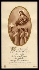 ST THERESE LISIEUX, COMMUNION CHILDREN, HOLY CHALICE Vtg 1944 w/GOLD HOLY CARD