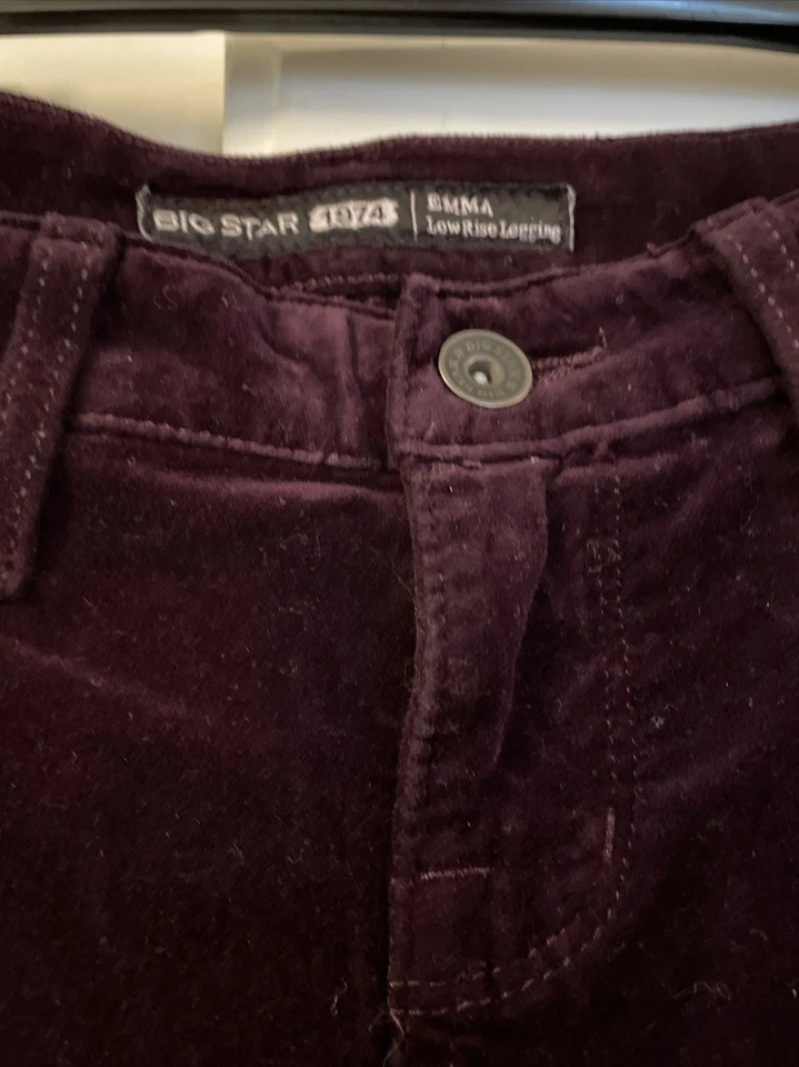 NUEVO CON ETIQUETAS Big Star Emma Leggings de tiro bajo Talla 25 Ciruela Ajustado Terciopelo Pantalón  Foto 3 de 4