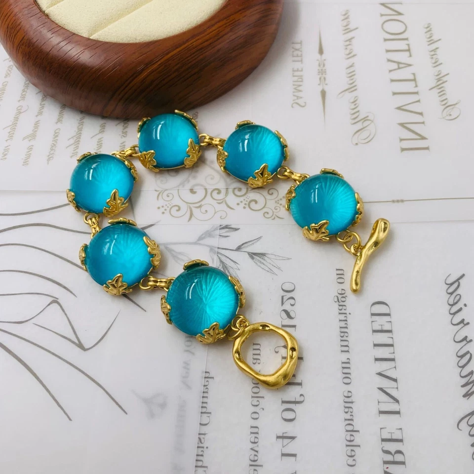 Conjunto de regalo para mujer y mujer collar pendientes piedra azul oro conjunto de joyas Foto 3 de 4
