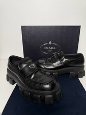 Prada Monolith Brushed Leather Lug Sole Loafers SZ 10 Men  s Authentic
