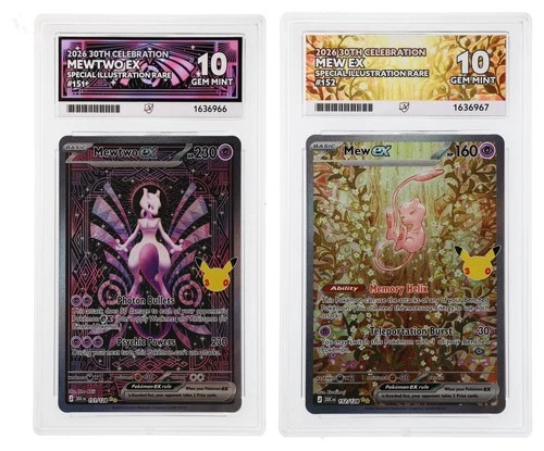 Pokémon Mewtwo 151/128 & Mew 152/128 30th Celebration Sequential ACE 10