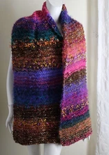 LOOPY FUNKY PINK PURPLE Hand-Knit ARTFUL Art-to-Wear Scarf Wrap 16x62