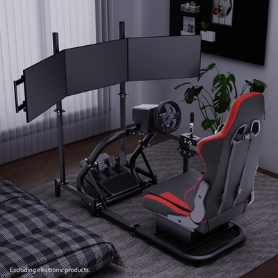 Hottoby Sim Racing Cockpit With Red Seat&Triple Monitor Stand Fits For Logitech