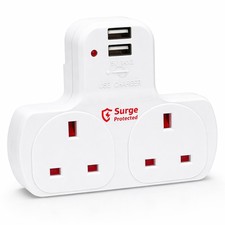 Wall Plug Extension Adapter Multi Socket Plug White Surge Protected 13A