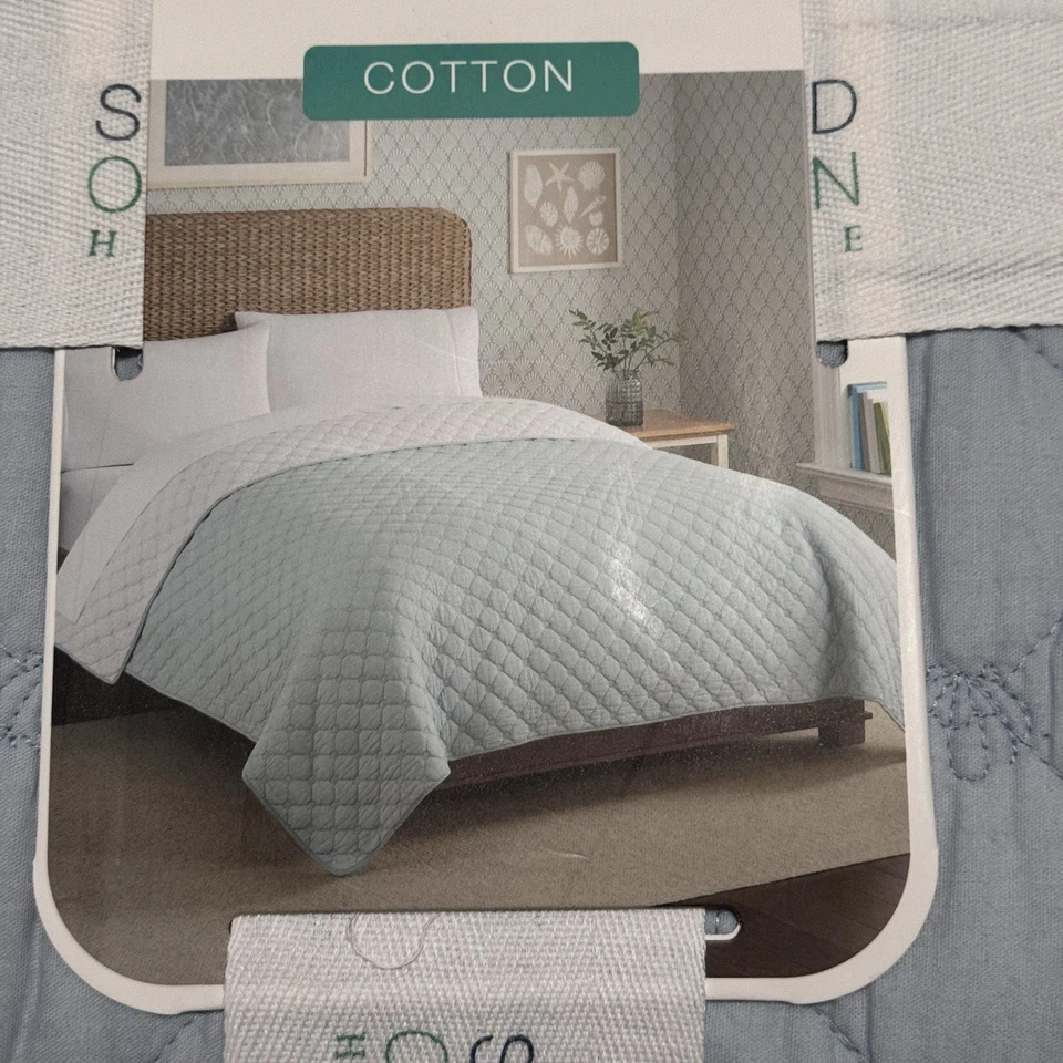 Sigrid Olsen Quilted Blue Seashells KING QUILT Beach Coastal Shells Island NEW - Image 3 of 4