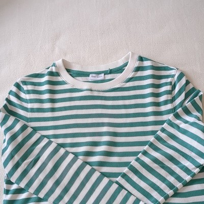 Gerry Weber Damen Pullover HuGr. 40 Grün/Weiß gestreift Baumw. Rundhals Langarm