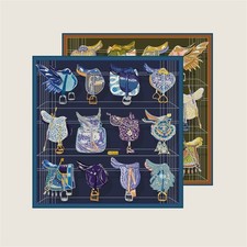 Women's Horse Saddle Print Silk Feel Twill Square Scarf Double Sided 35x35"
