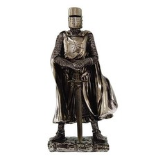 Crusader Knight Statue Silver Finishing Cold Cast Resin Statue 7" 8712