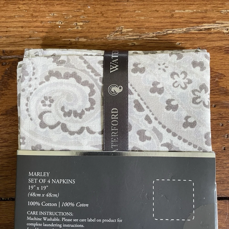 Lote 8 Servilletas de Tela Waterford Marley Gris Platino Paisley 19 x 19 en Algodón NUEVAS Foto 3 de 4