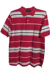 Men's L Nautica Red Striped LOGO Sailboat Cotton Short Sleeve Deck Polo Shirt