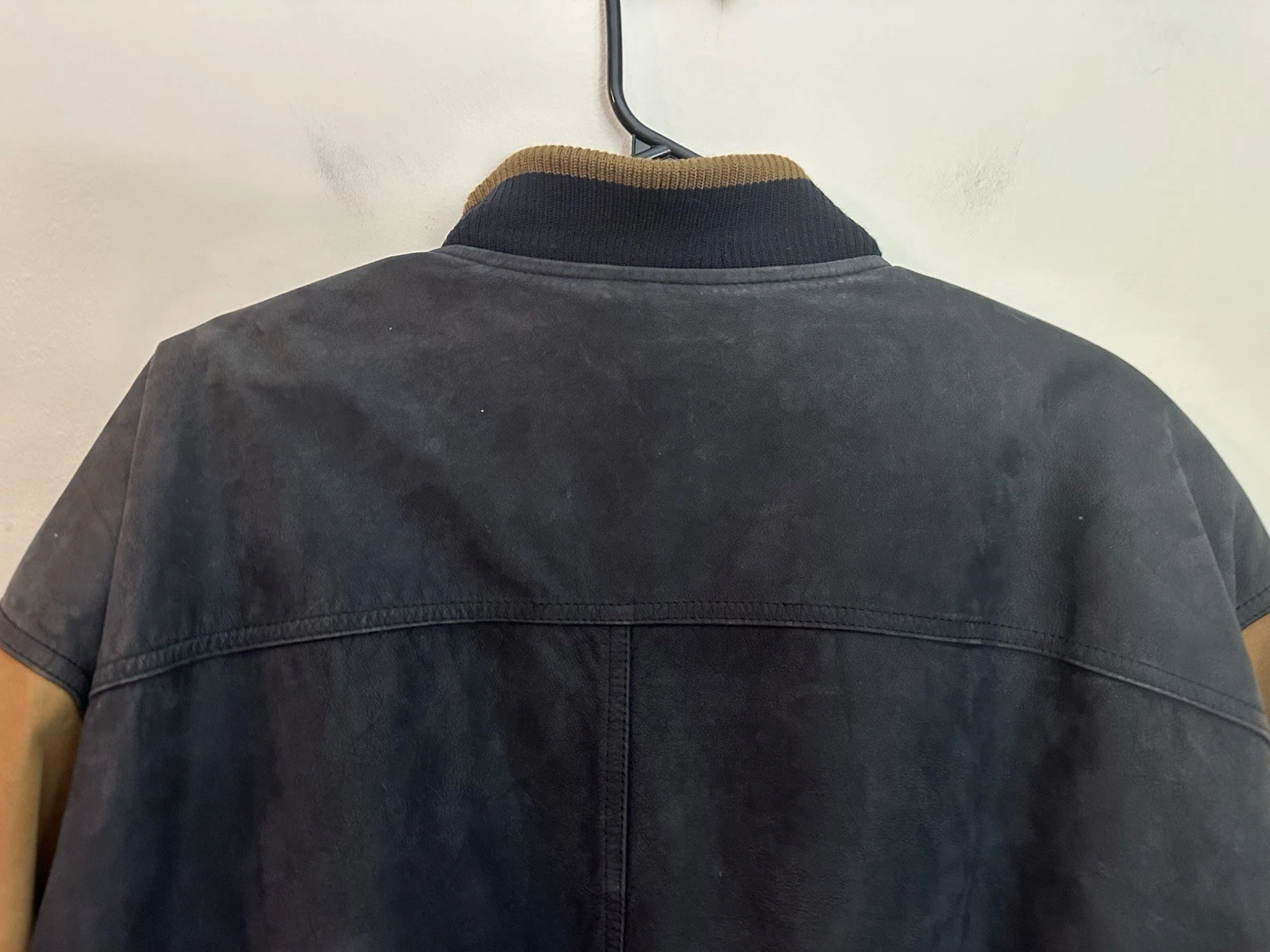 Members Only Vintage Leather Bomber Jacket XL Black Tan Excellent Condition image 11