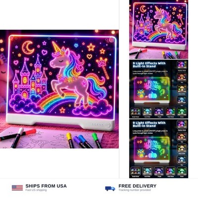 Geokay 16'' Rechargeable LED Drawing Board, 9-Color Light Modes, Neon Art Dry ...