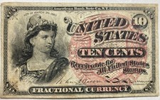 US 10 cent Fractional Currency-Civil War era-March 1863-4th issue. #1258-VG+
