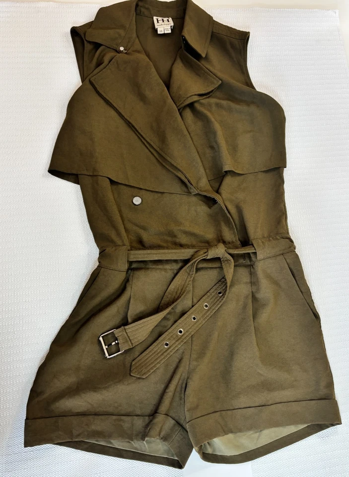 Mameluco de trinchera HH Haute Hippie Safari para mujer con cuello XS de gran tamaño, sin mangas Foto 4 de 4