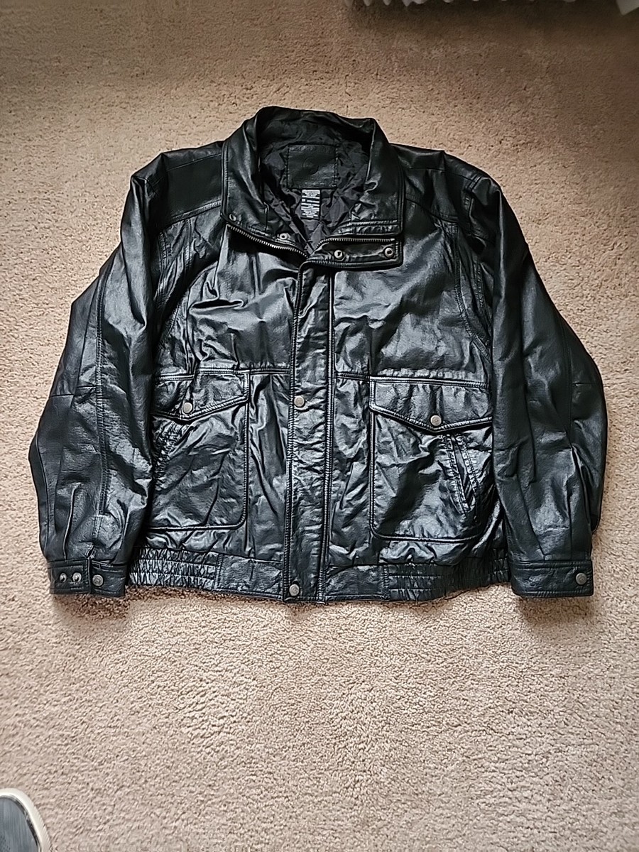 Contemporary Expressions Black Leather Bomber Jacket Men's XL