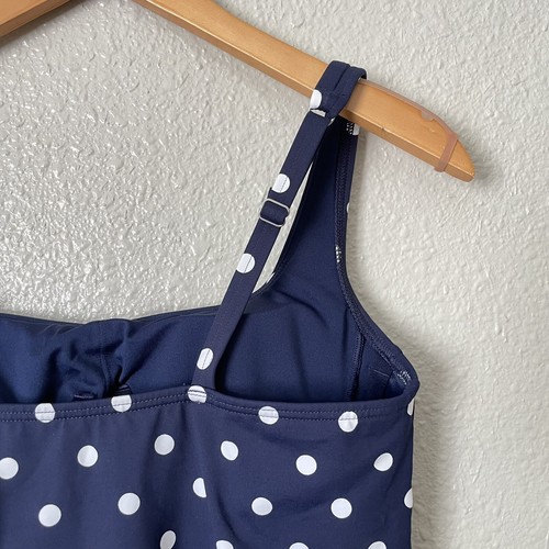 Lands End Sz 6 Navy Blue Polka Dots Underwire Padded Squareneck Tankini Top - Picture 5 of 11