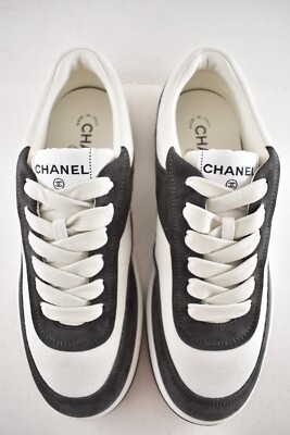 Chanel REV Black Grey Suede White CC Logo Lace Up Runner Trainer
