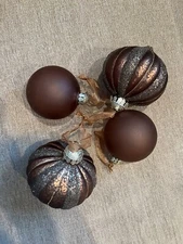 FRONTGATE Glass Christmas Ornaments  BrownEmbellished Ornaments lot 4