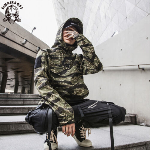 Mens Camo Pullover Hoodie Military Print Outdoor Jacket Lightweight Tiger Stripe - Picture 7 of 10
